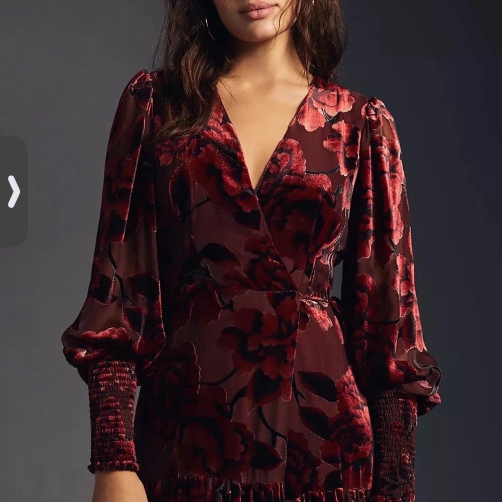 Women's Black Floral Velvet Wrap Maxi Dress | S - Picture 4 of 12
